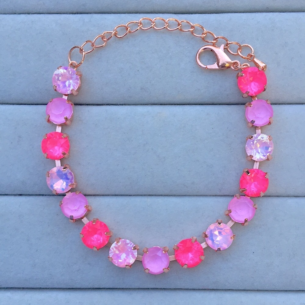 Hot Pink, Pink Opal + Lilac Rose Gold Crystal Tennis Bracelet - Picture 12 of 12